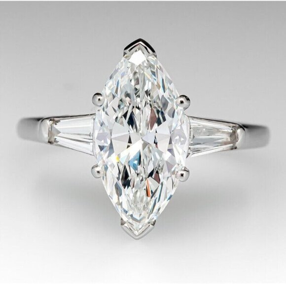 Drizzle Jewels 2.40 Ct Marquise & Baguette Cut Lab Created Diamond Three Stone - Picture 3 of 6